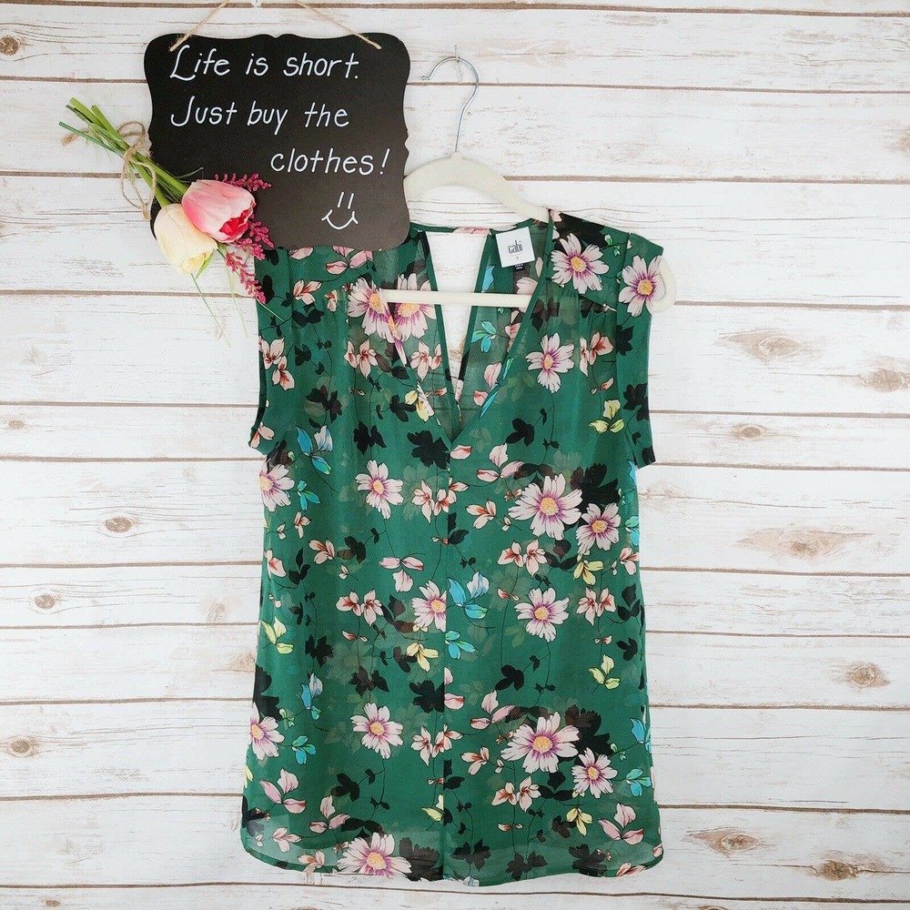 CAbi Green Floral Blouse